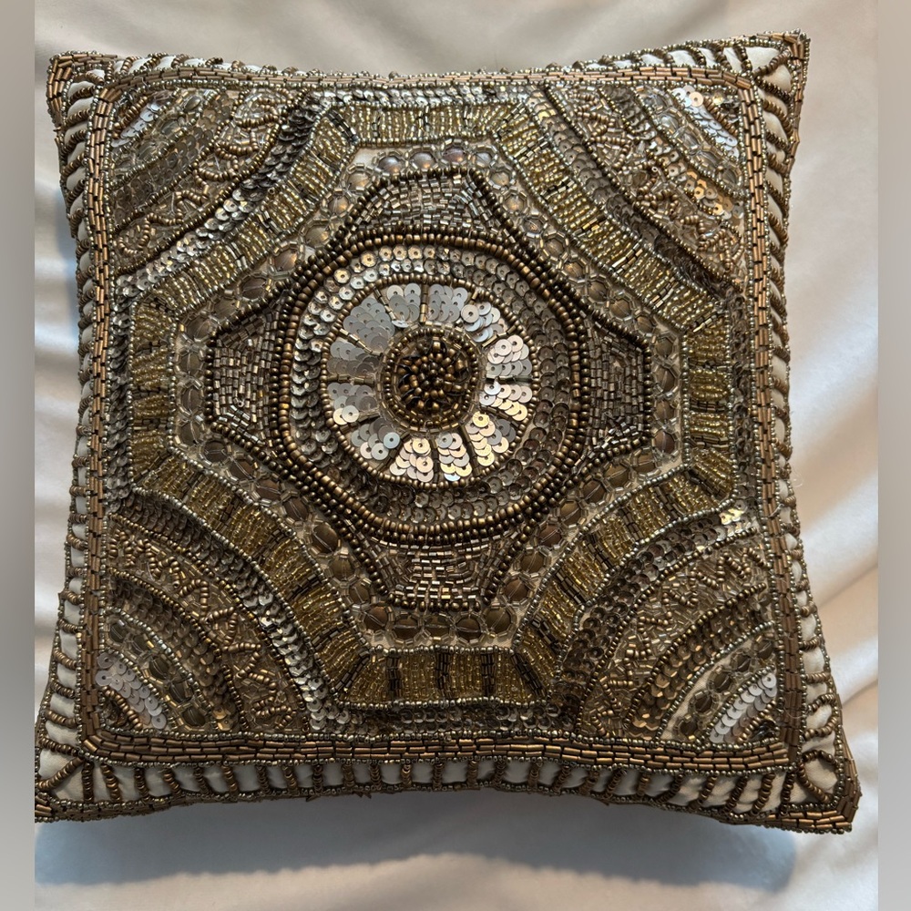 Pier 1 Gold Beaded Accent Pillow